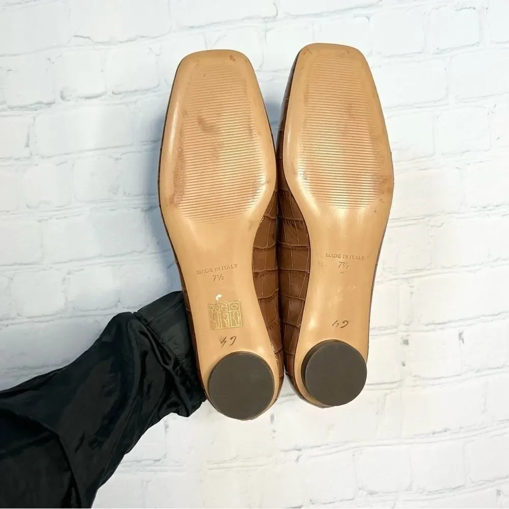 Everlane Brown Croc Embossed Leather Ballet Flats Size 7.5 New Chic Capsule